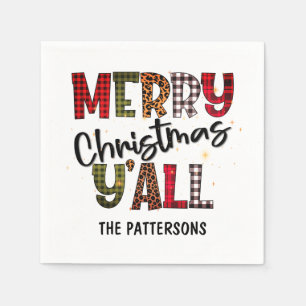 Serviette En Papier Joyeux Noël Y'all Tartan Nom de l'Empreinte de léo