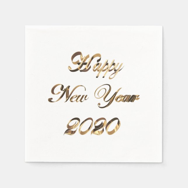 Serviette En Papier Joyeux Nouvel An 2020 Elégant Faux Golden Script (Devant)