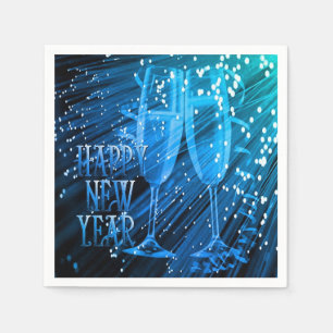 Serviette En Papier Joyeux Nouvel An Blue Sparkle Verres serviettes