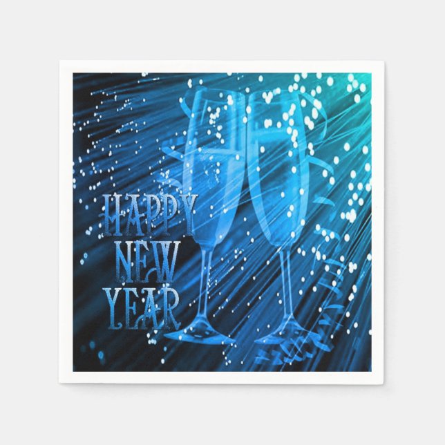 Serviette En Papier Joyeux Nouvel An Blue Sparkle Verres serviettes (Devant)