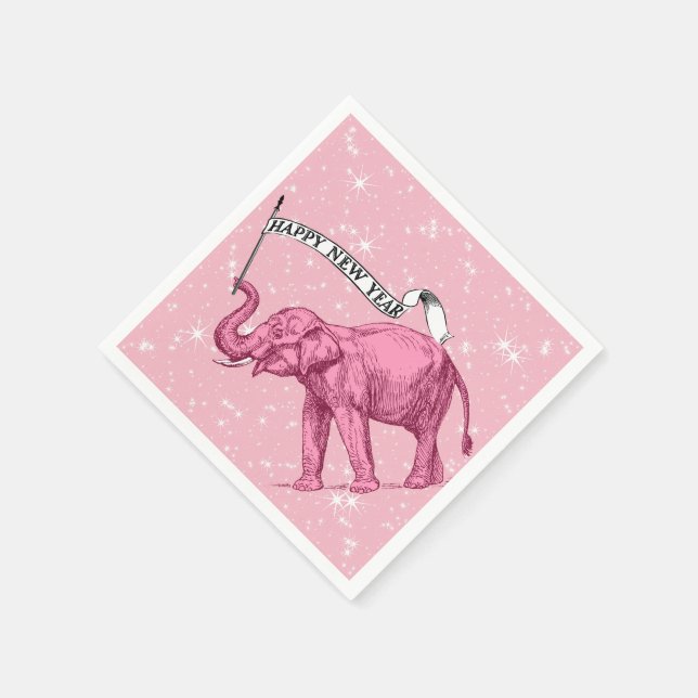 Serviette En Papier Joyeux Nouvel An Pink Elephant Cocktail Party (Coin)