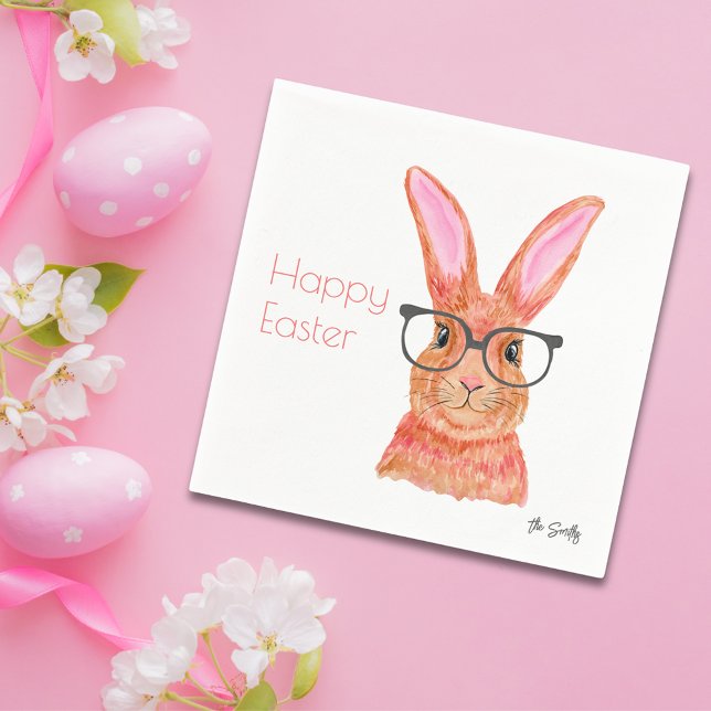 Serviette En Papier Joyeux Pâques Funny Papier lapin rose Napkin (Happy Easter Funny Pink Bunny Paper Napkin
)