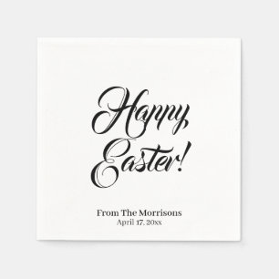 Serviette En Papier Joyeux Pâques noir blanc script personnalisé él