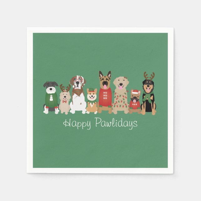 Serviette En Papier Joyeux Pawlidays Chiens Red Green (Devant)