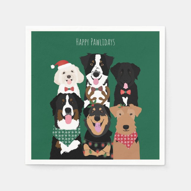 Serviette En Papier Joyeux Pawlidays de mignons chiens de Noël (Devant)