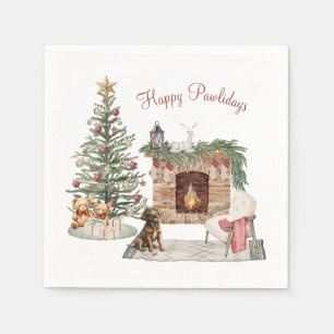 Serviette En Papier Joyeux Pawlidays Design de Chien - Labrador Chocol