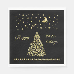 Serviette En Papier Joyeux Pawlidays, Or brillant Paw sapin de Noël
