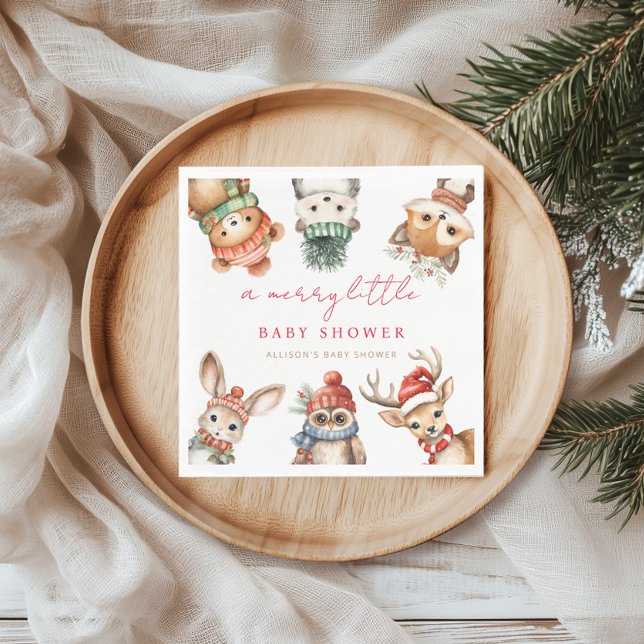 Serviette En Papier Joyeux petit baby shower de Noël animal boisé (Créateur téléchargé)