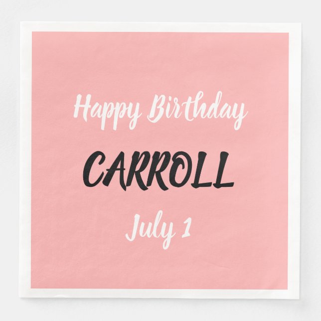 Serviette En Papier Joyeux Pinceau Anniversaire Brosse Script rose (Devant)