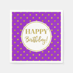 Serviette En Papier Joyeux Points d'or blanc violet d'anniversaire