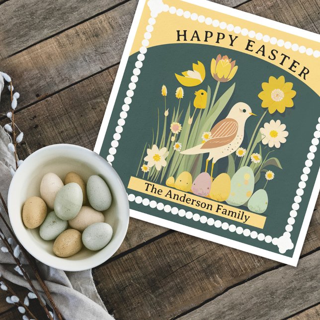 Serviette En Papier Joyeux printemps des oiseaux de Pâques (Créateur téléchargé)