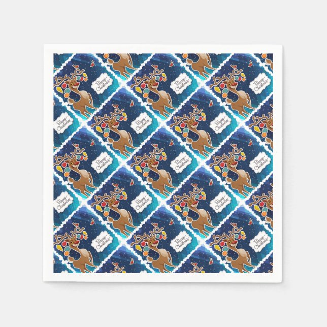 Serviette En Papier Joyeux rennes de Noël (Devant)