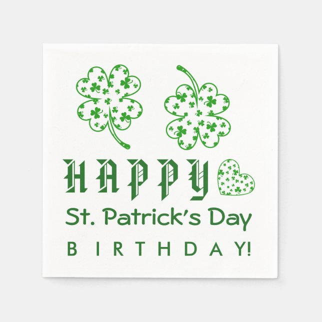 Serviette En Papier Joyeux Saint Patrick Shamrocks d'anniversaire A03A (Devant)