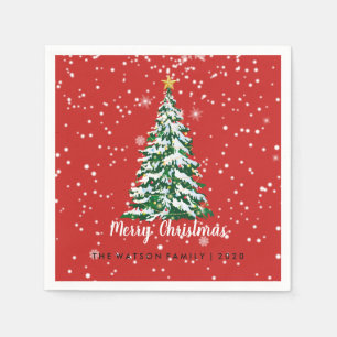 Serviette En Papier Joyeux sapin de Noël neige Napkin rouge