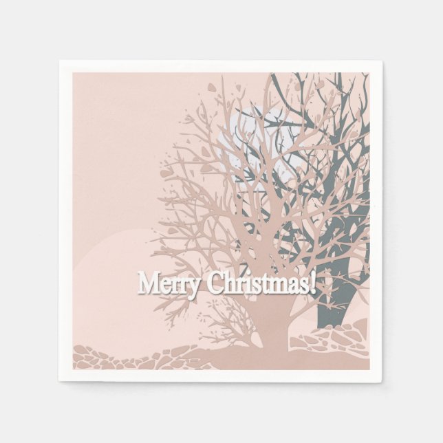 Serviette En Papier Joyeux sapin silhouette de Noël en bei rose vif (Devant)