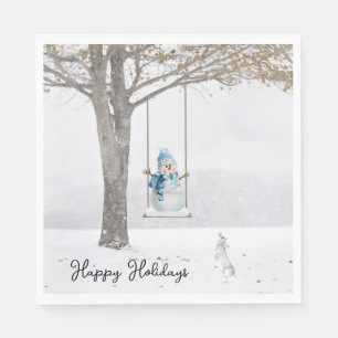 Serviette En Papier Joyeux Snowman De Vacances Sur La Neige D'Hiver