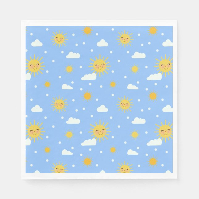 Serviette En Papier Joyeux Soleil Jaune Et Nuages (Devant)