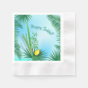 Serviette En Papier Joyeux Souccot Lulav et Etrog Motif Aquarelle