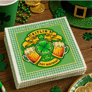 Serviette En Papier Joyeux St Patrick's Day Trèfle 21e Anniversaire