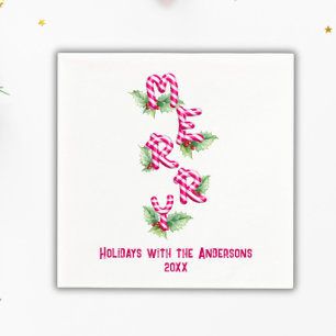 Serviette En Papier Joyeux Sucre de canne de Noël Rouge Vert Vacances