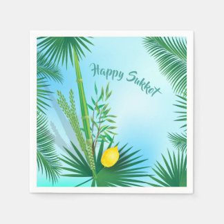 Serviette En Papier Joyeux Sukkot Lulav et Motif d'aquarelle Etrog