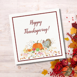 Serviette En Papier Joyeux Thanksgiving Citrouille & Dinde