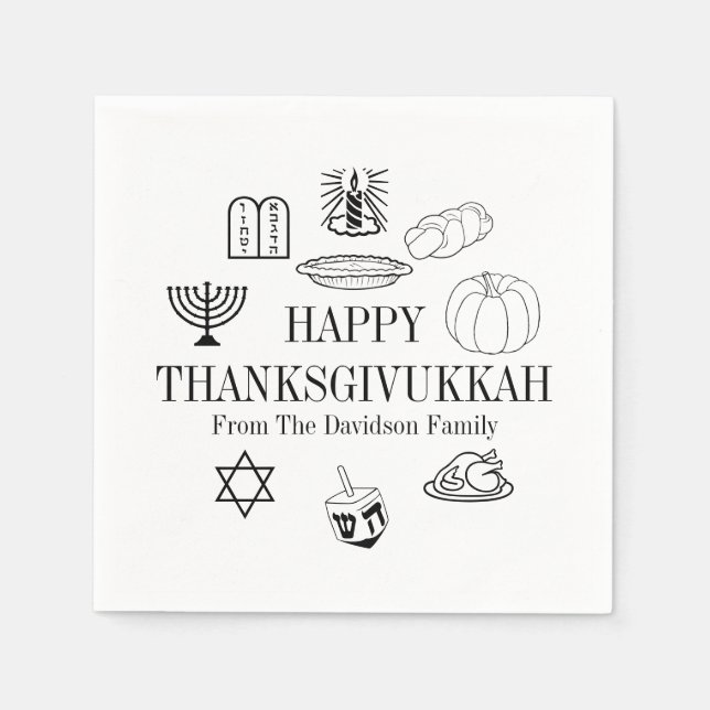 Serviette En Papier Joyeux Thanksgivukkah Thanksgiving Hanoukka (Devant)