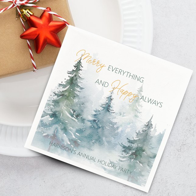 Serviette En Papier Joyeux Tout Toujours Heureux Arbres d'Hiver (Merry Everything Happy Always Winter Trees Napkins)