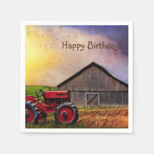 Serviette En Papier Joyeux tracteur d'anniversaire et grange