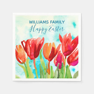 Serviette En Papier Joyeux Tulipes rouges Pâques papier personnalisé