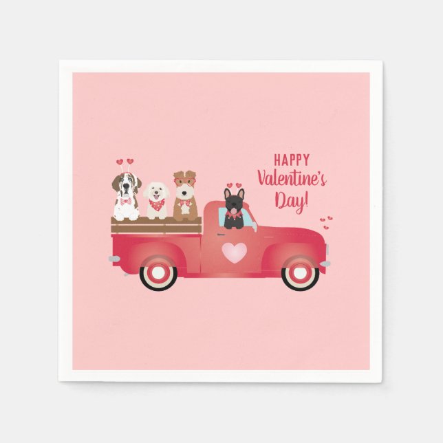Serviette En Papier Joyeux Valentines Jour Pickup Camion Aimer Chiens (Devant)