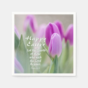 Serviette En Papier Joyeux Verset Bible de Pâques Tulipes roses