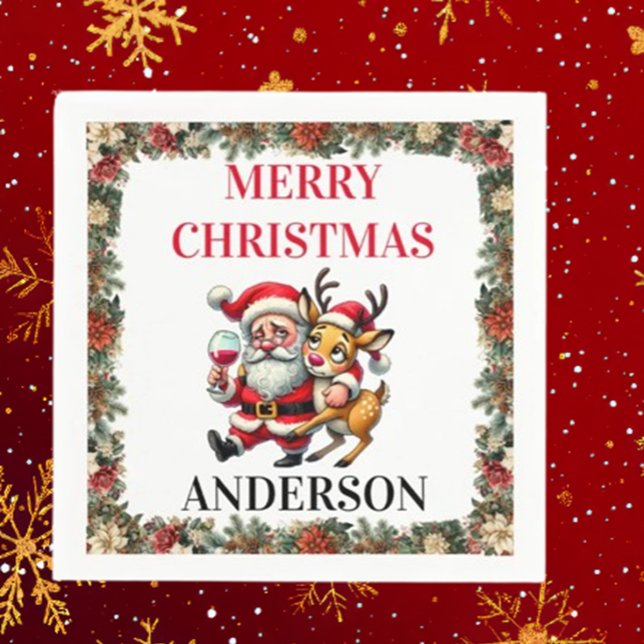 Serviette En Papier Joyeux voeux de Noël Père Noël (Spread holiday cheer with Brett Designs' Merry Christmas Greetings Santa Napkins. )