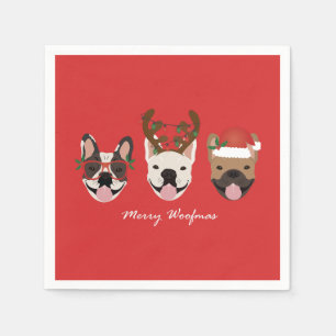 Serviette En Papier Joyeux Woofmas Têtes de Bouledogues Français de No