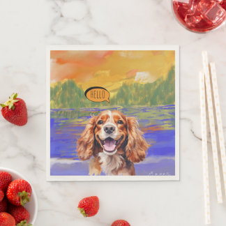 Serviette En Papier Joyful Cavalier King Charles Spaniel in Watercolo 