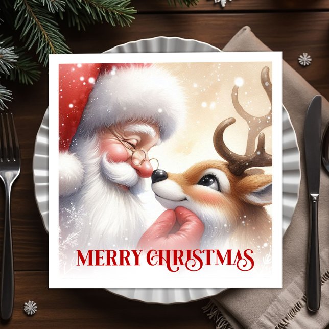 Serviette En Papier Joyful Santa and Rudolph Christmas Napkins Dinner  (Joyful Santa and Rudolph Christmas Napkins Dinner Party

)