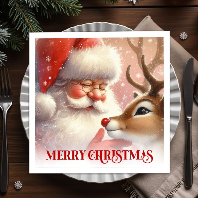 Serviette En Papier Joyful Santa Rudolph Festive Table Napkins (Joyful Santa Rudolph Festive Table Napkins)