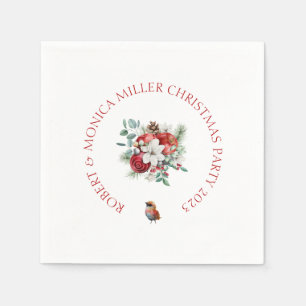 Serviette En Papier Joyful Vibe Fleurs de Noël et bouquet de pommes ro