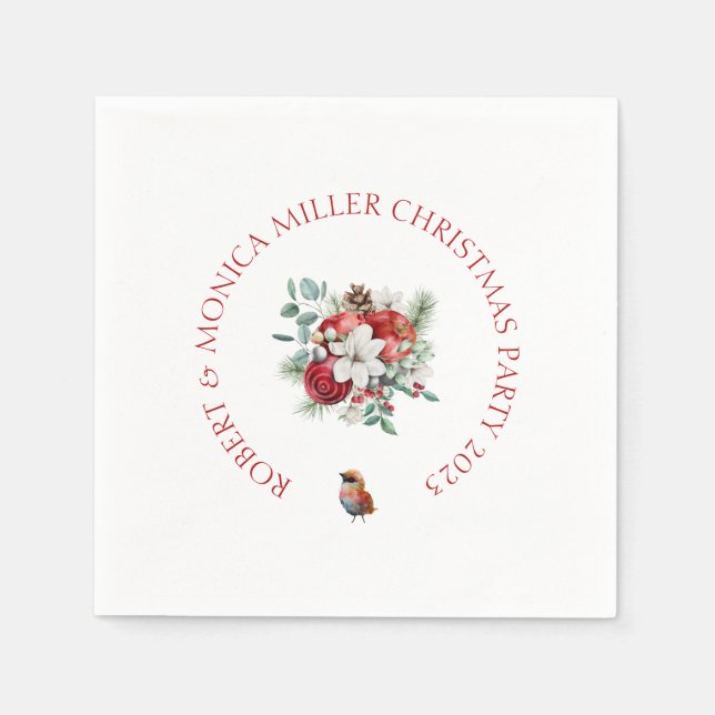 Serviette En Papier Joyful Vibe Fleurs de Noël et bouquet de pommes ro (Devant)