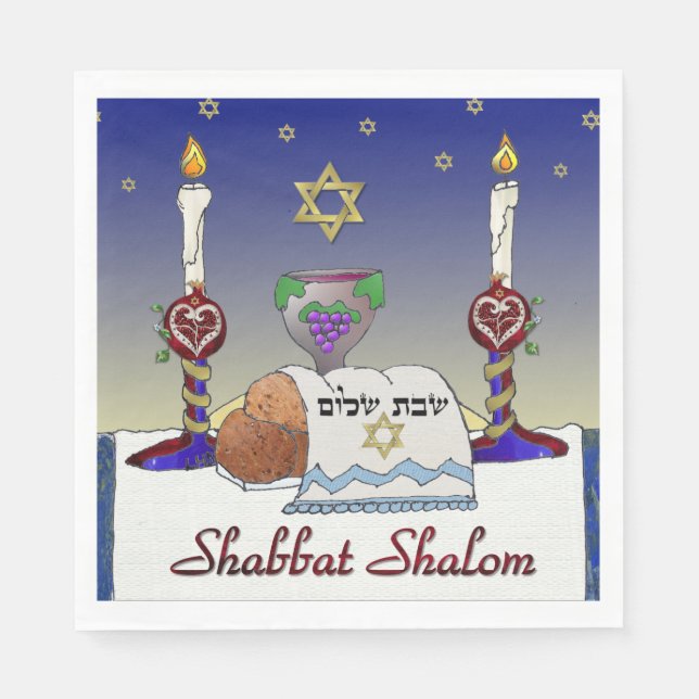 Serviette En Papier Judaica Shabbat Shalom Art Imprimer Papier (Devant)