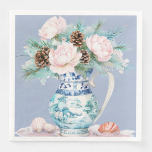 Serviette En Papier Jug de Chinoiserie avec Pinecones et Coquillages