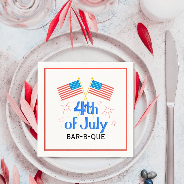 Serviette En Papier Juillet Quatrième Drapeau américain (July Fourth American Flag Fireworks Napkins)