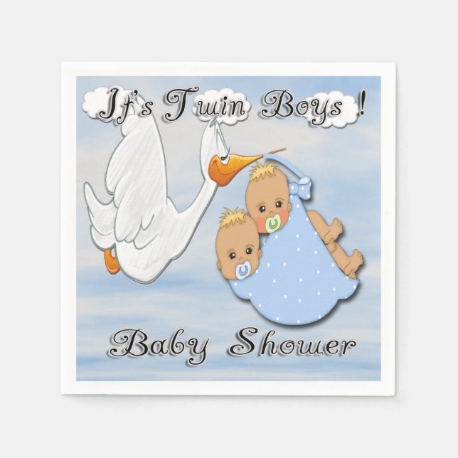 Serviette En Papier Jumeaux Blonde Boys - Baby shower de cigogne servi (Devant)