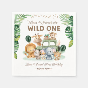 Serviette En Papier Jumeaux Wild One 1er Anniversaire Animaux de Safar