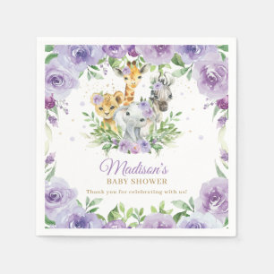 Serviette En Papier Jungle Animal Safari Purple Floral Baby shower