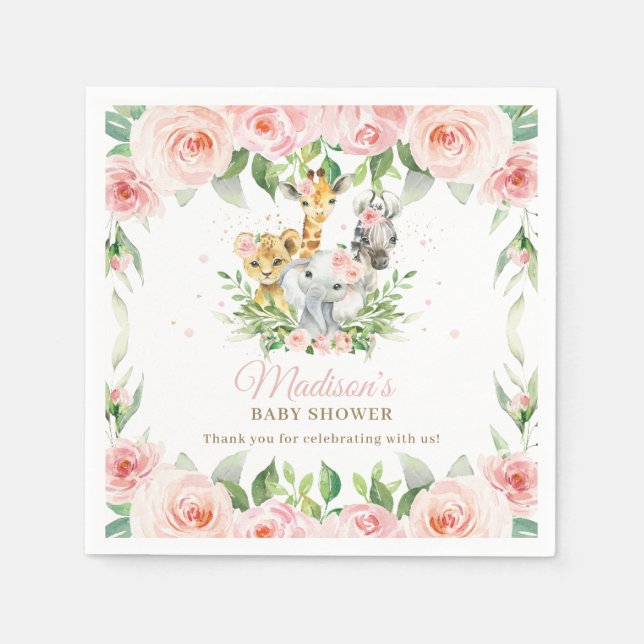 Serviette En Papier Jungle Animal Safari rose Floral Girl Baby shower (Devant)