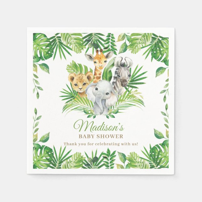 Serviette En Papier Jungle Animal Safari Vert Baby shower Neutre (Devant)
