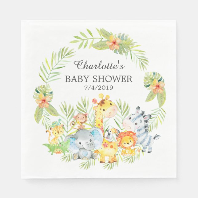 Serviette En Papier Jungle Animaux Garçons Papier Baby shower serviett (Devant)