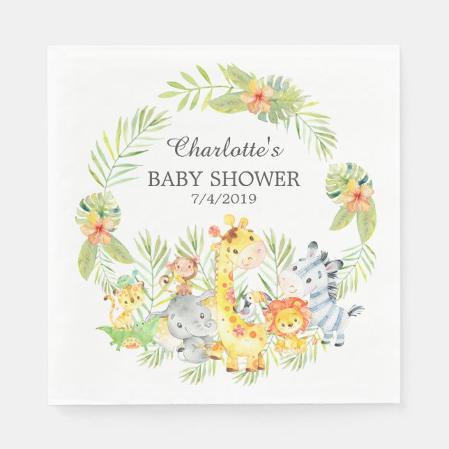 Serviette En Papier Jungle Animaux Papier Baby shower neutre serviette (Devant)