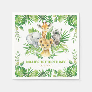 Serviette En Papier Jungle Animaux Verdure Lion Zèbre fête d'anniversa